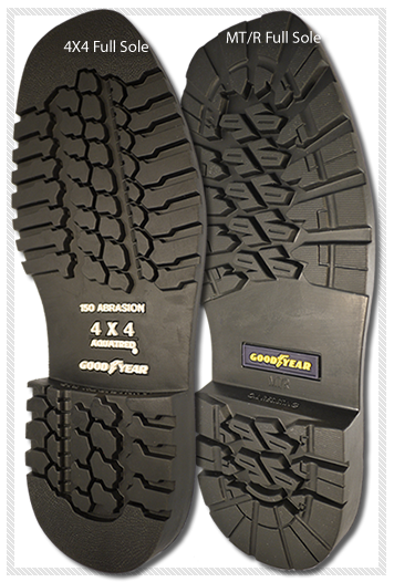 The Aquatred 4X4 and MT/R fullsoles. 2 tried and true work soles from Goodyear.